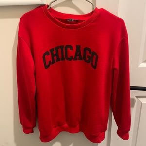 Red SHEIN Chicago Graphic Drop Shoulder Sweatershirt